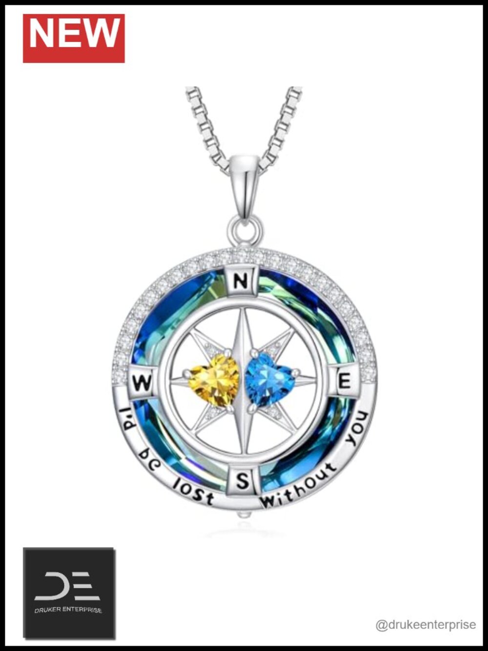 Compass Birthstone Necklace I'd Be Lost Without You Gift for Wife Anniversary